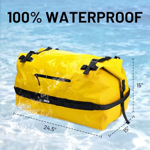 MIER Large Waterproof Duffel Bag - 60L/80L Dry Bag Backpack | Detachable Backpack Straps; Multi-Pockets; Roll-Top with Hook-and-Loop Closure; Motorcycle, Kayaking, Gym, Beach, Boating - color: Yellow, size: 80L