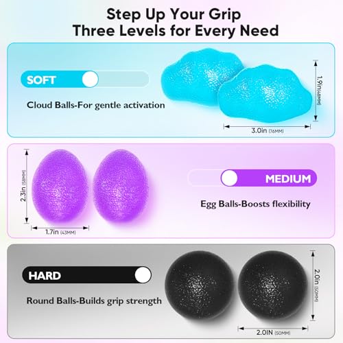 FitBeast Stress Balls for Adults, Hand Exercise Balls 6 Pack, Stress Relief & Grip Strength Trainer, Squishy Balls & Squeeze Balls for Arthritis, Carpal Tunnel, Hand Therapy with 3 Resistance Levels - color: Teal Blue, Amethyst Purple, Midnight Black