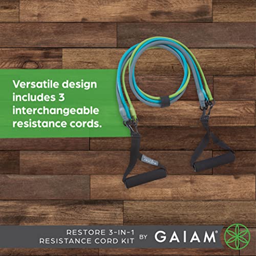 Gaiam 3-in-1 Resistance Band Kit with Comfort-Grip Handles and Interchangeable Strength Bands for High Intensity Training - size: 1 EA