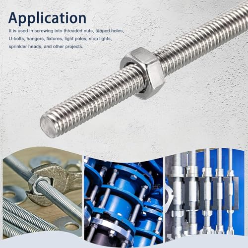 Fully Threaded Rod M12 x 400mm 1.75mm Thread Pitch, 304 Stainless Steel Right Hand Threaded Rods Bar Studs for Furniture Machinery Assembly 【with Nuts】 - size: M12 x 400mm