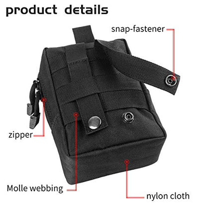 2 Pack Tactical Molle EDC Pouch Multi-Purpose Compact Pack Water-Resistant Utility Pouch with Flag Patch - color: Black