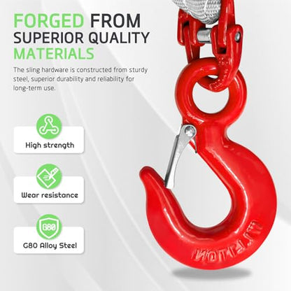 Lifting Slings Straps 5ft with Hooks and Rings | Two Leg Polyester Bridle Sling, 8800lbs Capacity, Heavy Duty, Ideal for Construction and Industrial Lifting - size: 8800 lb / 5 ft