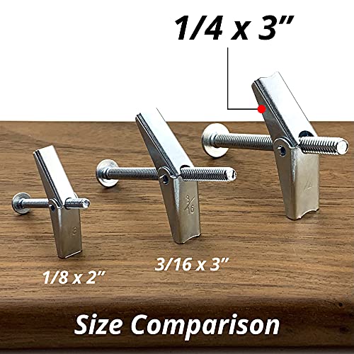 HASWARE Toggle Bolt Zinc Plated Steel and Wing Nut for Hanging Heavy Items on Drywall 1/4x3” (8 Pack) - size: 1/4x3” (8 Pack)
