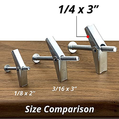 HASWARE Toggle Bolt Zinc Plated Steel and Wing Nut for Hanging Heavy Items on Drywall 1/4x3” (8 Pack) - size: 1/4x3” (8 Pack)