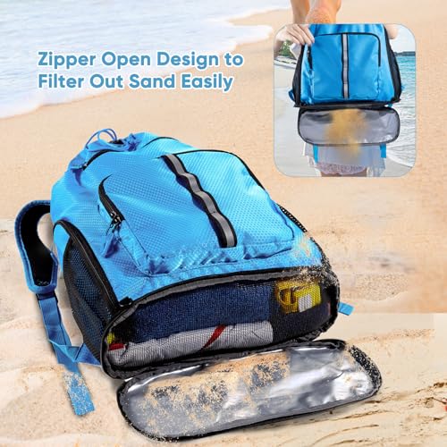 Large Beach Backpack Waterproof Sandproof - Customized Oversized Drawstring Pool Bag with Shoe Compartment for Toiletries, Towels, Gym, Travel - color: Blue, size: Large