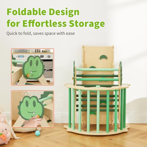 7-in-1 Collapsible Climbing Triangle Climbing Set for Toddlers, Wooden Indoor Jungle Gym Playground with Arch, Ramp & Ladder, Space-Saving, Toddler Climbing Toys– Green - color: Green