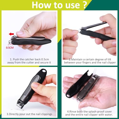 GLAMFIELDS Nail Clipper with Catcher, 3 Pack No Splash Fingernail Toenail Clipper,Slanted Edge Nail Clippers Stainless Steel Nail Cutter Nail Trimmer, Good Gift for Men and Women - size: 3 Pack