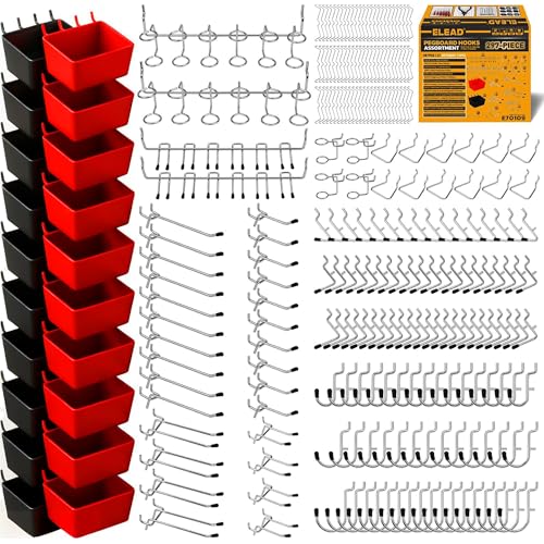 ELEAD 297 Piece Pegboard Hooks Kit, Peg Board Organizer Accessories with Bins for Organizing Various Tools, Fit 1/8 or 1/4 inch Pegboard for Hanging Storage, Garage, Workshop & Craft Room - color: 297-Piece Black&Red