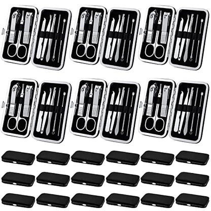 Lasnten 24 Set Valentine Manicure Set Bulk Nail Clippers Grooming Nail Kit Stainless Steel Professional Pedicure Tools Kit with Travel Case for Men Women Valentine's Day Gift(8 in 1,Black) - color: Black, size: 8 in 1