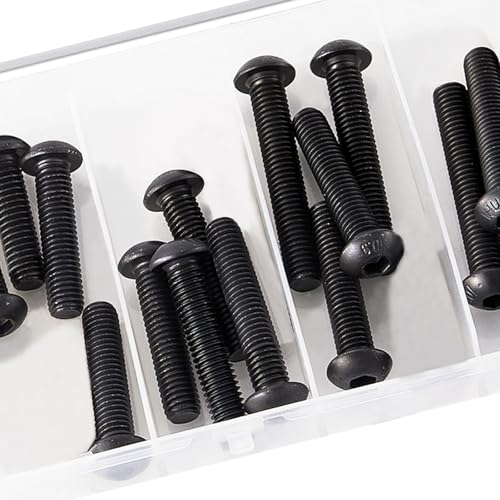 M8 x 30mm 35mm 40mm 45mm 50mm Button Head Socket Cap Screws Bolts, 10.9 Grade Alloy Steel, Black Oxide Finish, Metric Allen Hex Drive, Fully Threaded, Assortment Kit 20Pcs - size: Button M8x30-50mm