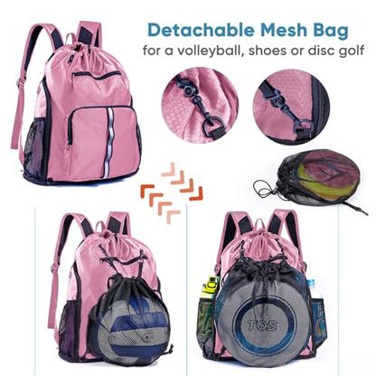 Large Beach Backpack Waterproof Sandproof - Customized Oversized Drawstring Pool Bag with Shoe Compartment for Toiletries, Towels, Gym, Travel - color: Light Pink, size: Large