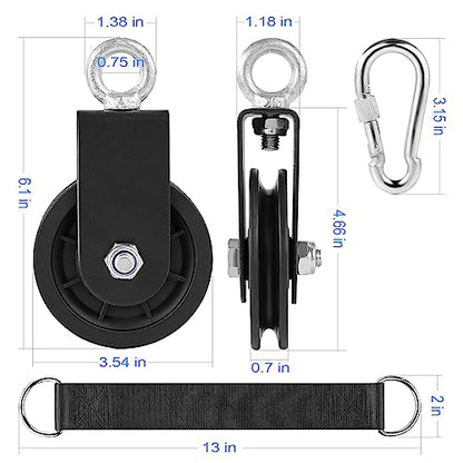 3.54 in Cable Pulley 360 Rotation Traction Wheel with Carabiner and Strap,Silence Smooth Detachable for DIY Gym Pulley System,DIY Gym Attachment Lifting Blocks,Ladder Lift,Hoists,Clothesline - color: 1 Pulley+1 Carabiner+1 Straps