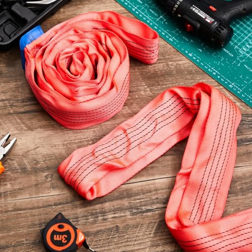 Fabbay 4 Pcs 4 Feet Heavy Duty Polyester Endless Loop Round Lift Slings Lifting Straps for Hoist Towing Moving Furniture Rigging Equipment, 13200 LB Vertical, 10600 LB Choker, 26400 LBs Basket(Red) - color: Red, size: 4 Feet