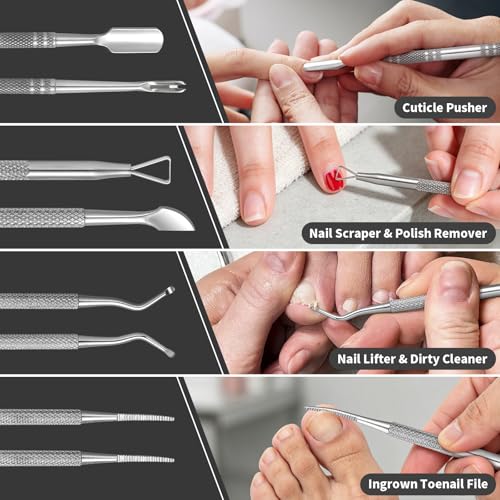 10Pcs Nail Clippers Set for Seniors, Ingrown Thick Toenail Clipper Manicure Kit for Men, Heavy Duty Wide Jaw and Slanted Nail Cutter with Nail Tool Kits, Manicure Set with Leather Travel Case for Gift