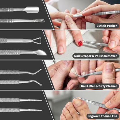 10Pcs Nail Clippers Set for Seniors, Ingrown Thick Toenail Clipper Manicure Kit for Men, Heavy Duty Wide Jaw and Slanted Nail Cutter with Nail Tool Kits, Manicure Set with Leather Travel Case for Gift