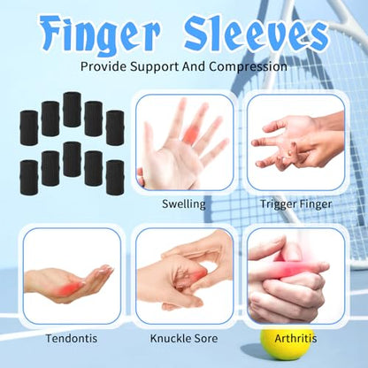 WLLHYF 20 Pcs Black Finger Sleeves Breathable Finger Brace Elastic Support Compression Sleeves for Arthritis Thumb Splint for Relief Sports Protection for Basketball, Golf, Tennis