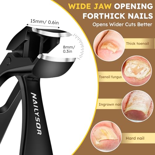 Long Handled Toenail Clippers for Seniors, Nail Clippers for Elderly with Angled Head, Wide Opening Heavy Duty Clippers for Thick Toenails, Ergonomic Handle with Catcher
