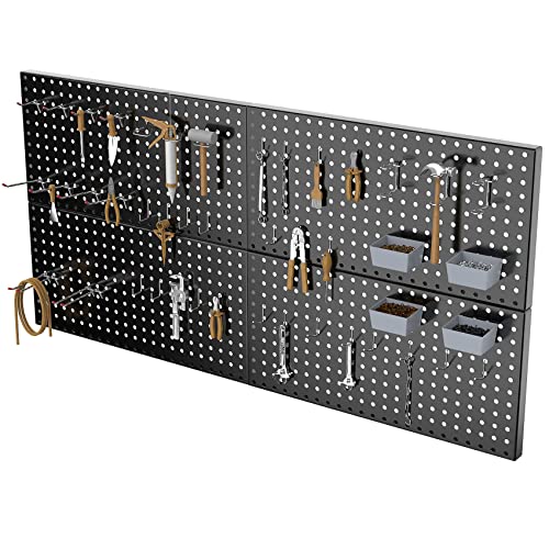Pegboard Smith 4x2ft Metal Pegboard Kit for Tools Storage, Black Pegboard Wall Organizer with Hooks and Pegboard Bins - color: Black