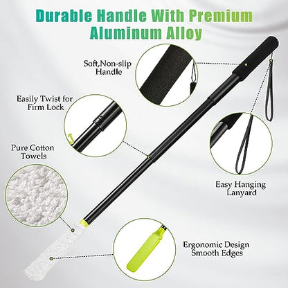Toe Cleaning Brush,Foot Brush with Reusable Drying Covers.Foot Scrubber with Telescopic Aluminum Alloy 12"-24",Long- Handled Toe Lotion Applicator for Seniors,Elderly, Disabled Men and Women
