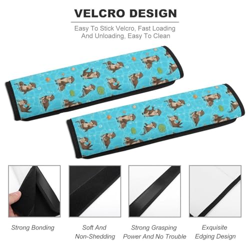 2 Pack Universal Soft and Comfortable Car Seat Straps Shoulder Pads for Kids, All Vehicles, Cute Otter Family in Water Light Blue Neck Strap Covers, Neck and Shoulder Support - color: Pattern 887