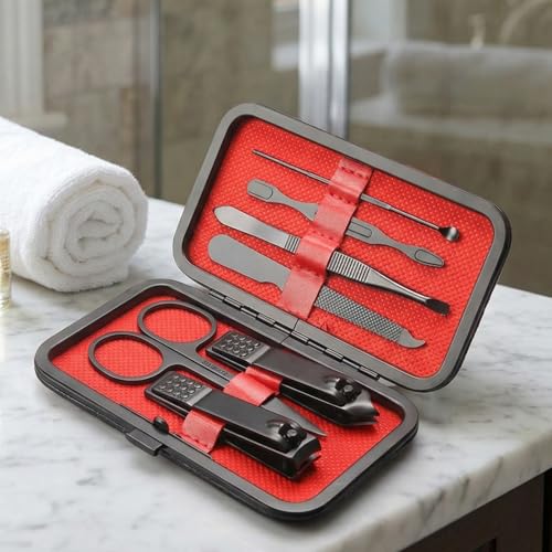 Grooming Kit Home and Travel-Manicure Set 7, Nail Clipper Set, Portable Nail Kit, Travel Nails Kits(Black) - color: Black, size: 7 Piece Set