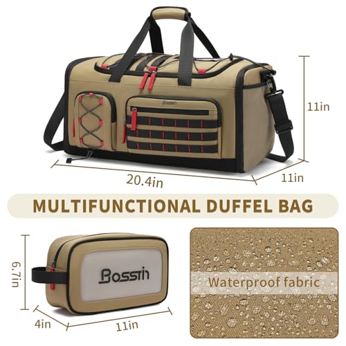 Bosstin Gym Bag for Men & Women,45L Travel Duffle Sports Duffel Bag Gym Weekender Overnight Backpack with Shoe Compartment (Khaki) - color: 6Khaki