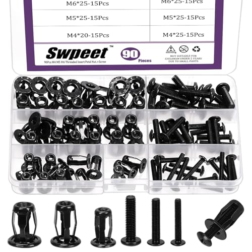 Swpeet 90Pcs M4 M5 M6 Hollow Jack Nuts with Flat Countersunk Head Machine Screws Assortment Kit, Threaded Insert Petal Nuts, Expansion Nut, Nutserts Screws, Flat Head Phillips Screws for Hollow Wall - size: M4/M5/M6 Kit