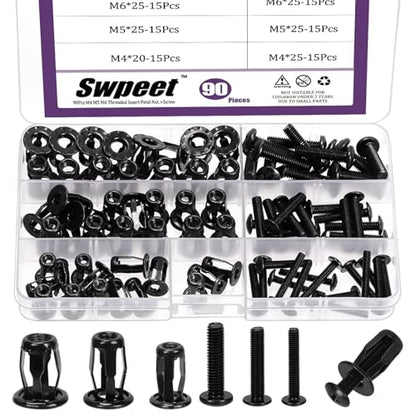 Swpeet 90Pcs M4 M5 M6 Hollow Jack Nuts with Flat Countersunk Head Machine Screws Assortment Kit, Threaded Insert Petal Nuts, Expansion Nut, Nutserts Screws, Flat Head Phillips Screws for Hollow Wall - size: M4/M5/M6 Kit