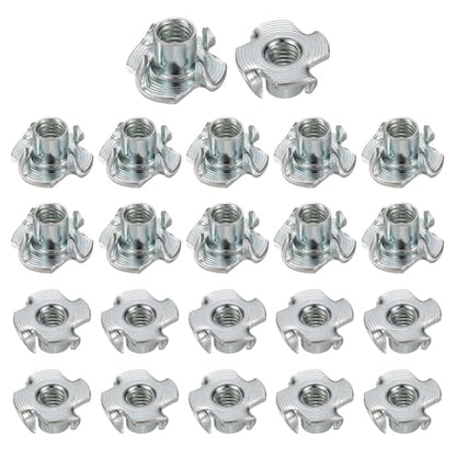 HARFINGTON M6x9mm T-Nuts 4 Pronged Tee Nut 0.69" x 0.35" Fully Thread Carbon Steel Inserts for Wood, Rock Climbing Holds, Cabinetry, Furniture 100pcs - size: M6x9mm, 17.5mm