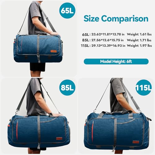 Canway 65L Travel Duffel Bag, Foldable Weekender Bag with Shoes Compartment for Men Women Water-proof & Tear Resistant (Aegean Blue, 65L) - color: Aegean Blue, size: 65L