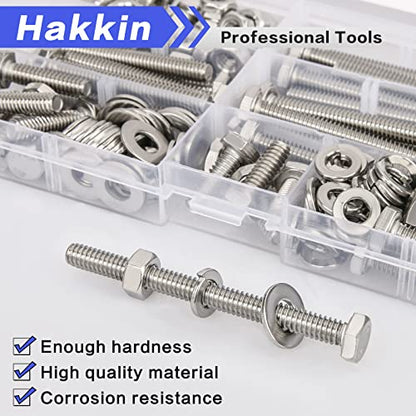 144PCS 1/4-20 Hex Bolts and Nuts Kit, Stainless Steel 1/4" Nuts and Bolts Assortment Kit, Flat & Lock Washers Set Screw Assortment Kit, Machine Screws Set - size: 144PCS 1/4-20 Hex Bolts Silver