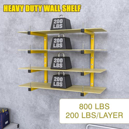 2-Pack Lumber Storage Rack, Wood Storage Racks Wall Mount, Heavy Duty Garage Wood Organizer with 4-Level System, Yellow Utility Rack Organization Up 800 Lbs, Metal Lumber Shelf for Indoor and Outdoor - style: D– 2 Pack, 4-Tier