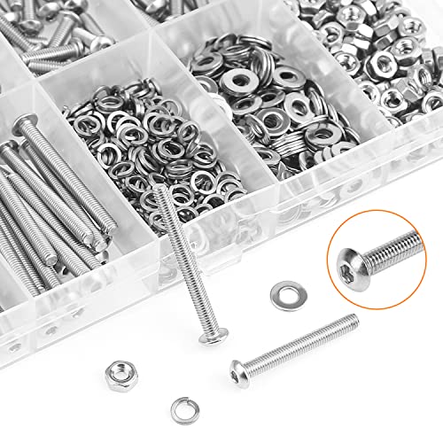 HELIFOUNER 540 Pieces M3 x 6mm /8mm /12mm /16mm /20mm /25mm /30mm, Button Head Socket Cap Screws Bolts Washers Nuts Kit, 304 Stainless Steel - size: M3, style: Button Head Screws