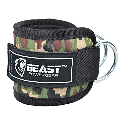 Beastpowergear Padded Ankle Strap Single & Pair for Cable Machine, Kickbacks, Glutes, Abs and Hip Workouts, Leg Extensions Adjustable strap for Men Women - color: Camo, size: Single