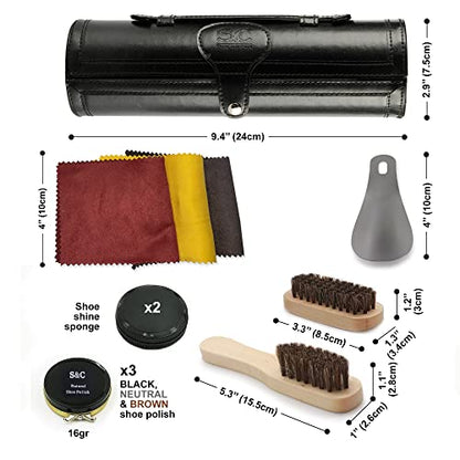 Stone and Clark Leather Shoe Shine Kit - 13 PCS Shoe Polish Kit for Complete Leather Boot Care, Compact & Travel Friendly - style: Classic Black Kit