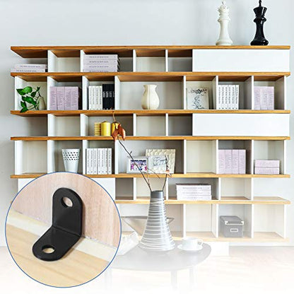100 Pack Black L Brackets for Wood, 1x1 in Corner Braces | Cast Iron, 2 mm Thick Braces, 6 mm Countersunk Holes, and Matte Black Coating for Shelves, Cabinets, and Furniture