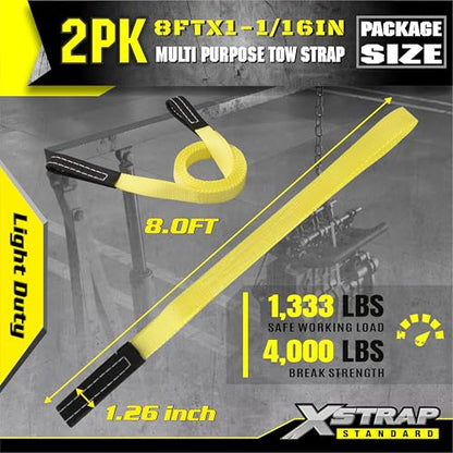 XSTRAP STANDARD 2PK 1''x 8FT Lift Sling Web Strap/Wear Guard End, Heavy Duty Flat Eye Lifting Sling with 2 Reinforced Loops for Tree Saver Lifting Furniture Appliances Machine | 4,000 lbs Break Strength Lifting Straps with 2 Reinforced Loops for Tree Save
