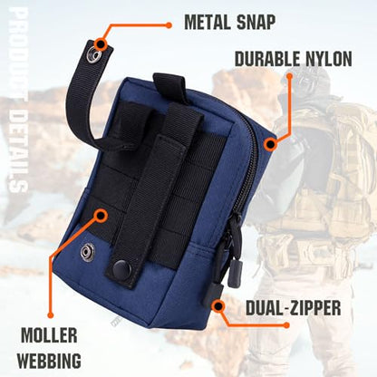 2 Pack Tactical Molle EDC Pouch Multi-Purpose Compact Pack Water-Resistant Utility Pouch with Flag Patch - color: Deep Blue