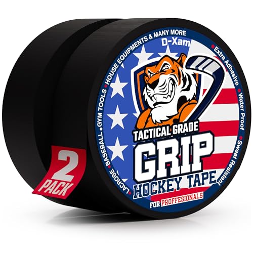 D-Xam Hockey Tape Black Grip Tape 2 Roll Athletic Sports Tape 1inch Multipurpose Cloth Tape for Lacrosse Stick Handles Pullup Bars Tools Fingers Water-Resistan Protect from Scratches Smudges - color: Black