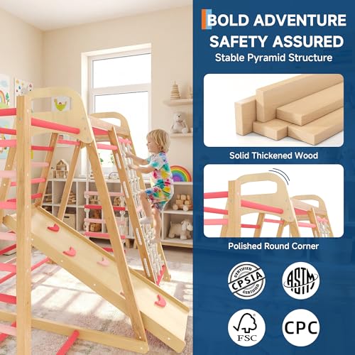 7-in-1 Wooden Jungle Gym, Indoor Kids Climbing Playset for Toddlers - color: Rainbow