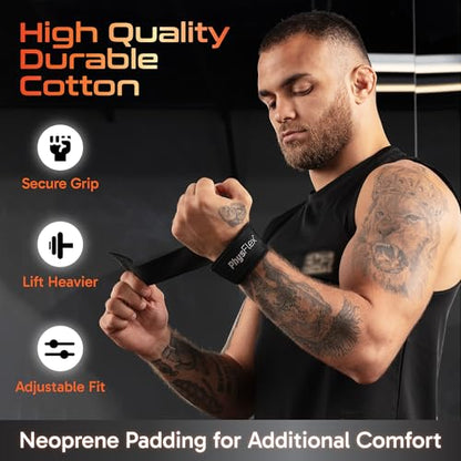 Grip Lifting Straps for Weightlifting and Strength Training, Premium Cotton and Padded Wrist Wraps, Gym Deadlift for Men & Women - color: Black
