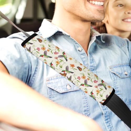 2PCS Hummingbird Monarch Butterfly Floral Seat Belt Cover Breathable Automotive Seat Belt Protector for Adult Use, Most Cars, Pressure Relief - color: Pattern 653
