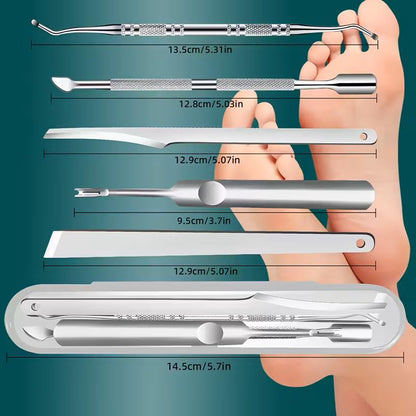 5pcs Stainless Steel Pedicure Tool Set with Travel Case - Foot File, Rasp, Exfoliator for Smooth Skin, Callus Removal, Cuticle Care for Men, Women