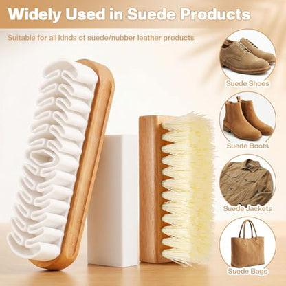 3Pcs Suede Shoe Brush Crepe Applicators Nubuck Leather Cleaner Shoes Shine Dauber Set with Cleaning Eraser Cloth(Style A) - style: Style A