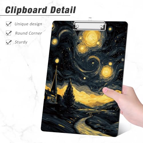 Rimilak Wood Clipboard, 8.5x11 Hardboard Clip Board, Black Night Sky | Fun Design, Cute Custom Pattern, 9 x 12.5 in Letter Size for Classroom, Teachers, Kid, Woman, School & Office Supply - color: Black Night Sky