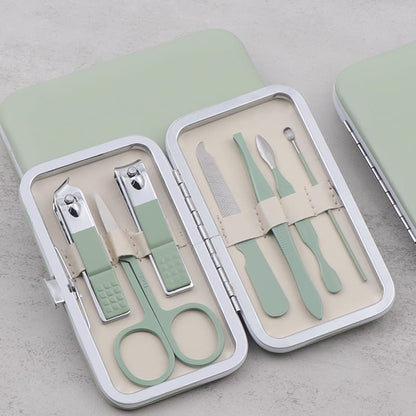 Handheld Sized Nail Clippers Set Tools, Manicure Set Professional Stainless Steel Travel Case 7 in 1 for Men Women(Green)