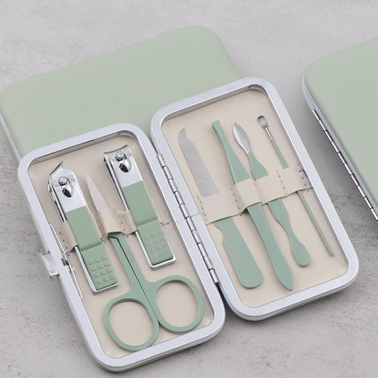 Handheld Sized Nail Clippers Set Tools, Manicure Set Professional Stainless Steel Travel Case 7 in 1 for Men Women(Green)