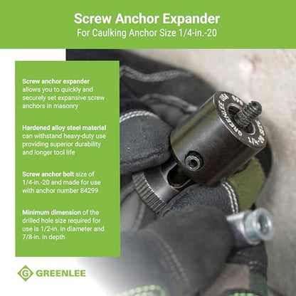 Greenlee 868 Screw Anchor Expander for Caulking Anchor Size 1/4-20, Heavy-Duty Screw Anchor Expanding Tool - size: Belt Size 1/4-Inch to 20