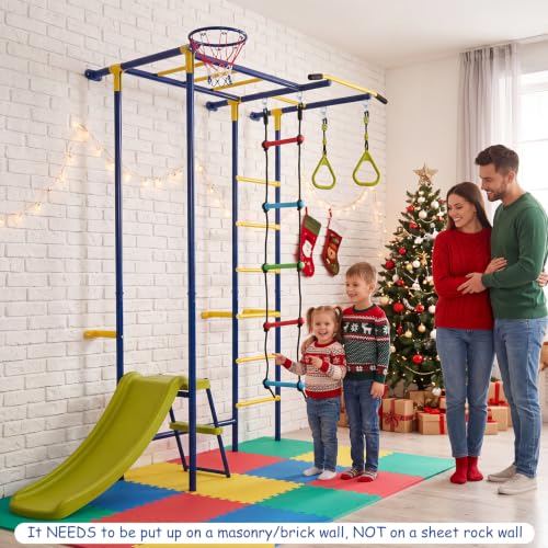 Costzon 7-in-1 Indoor Jungle Gym for Toddlers | Indoor Kids Gym for Exercise, Pull-up Bar, Rope, Gymnastic Rings, Solid Wall Set up, Climber Toys Boys Girls Gift - style: 7-in-1 Climbing Toys with Slide