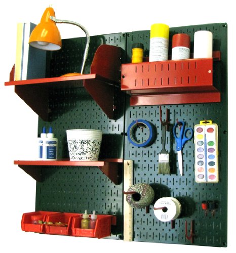 Wall Control Craft & Hobby Pegboard Organizer Storage Kit with Green Pegboard and Red Accessories - color: Green Pegboard Red Accessories